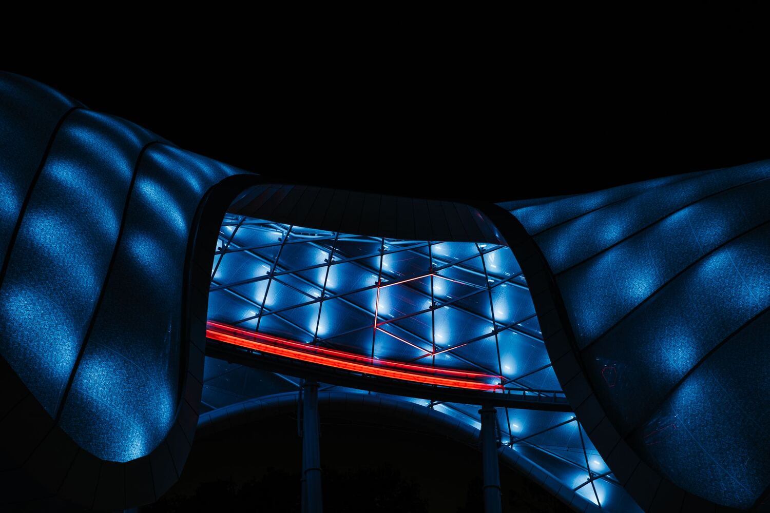 Building facade lit with blue architectural LED