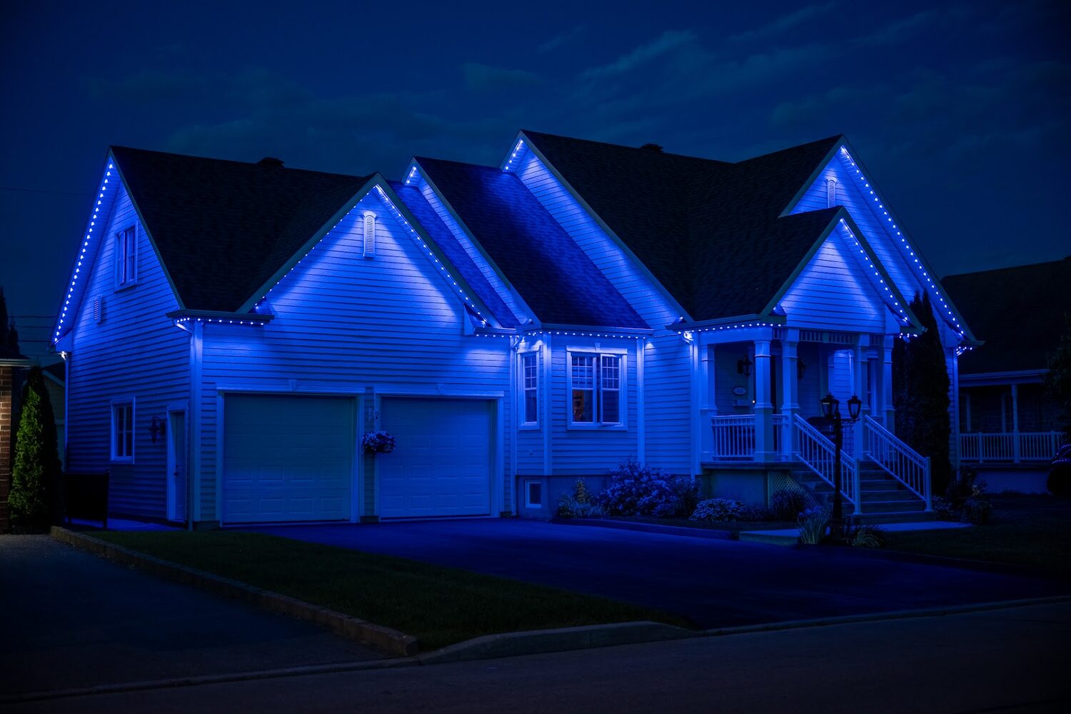 Home lit entirely in deep blue