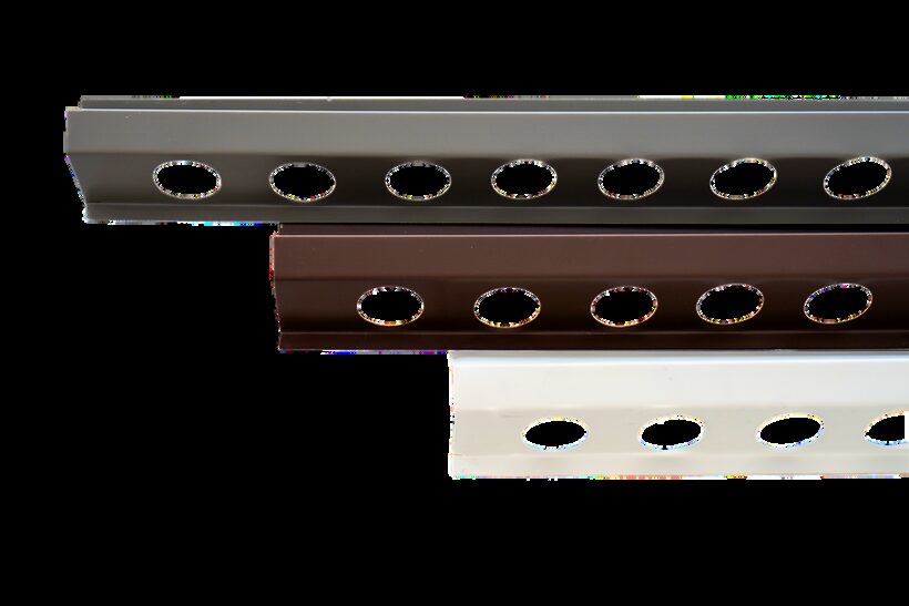 IllumiDEL pixel track in silver, brown and white, showing the 30 mm lamp holes
