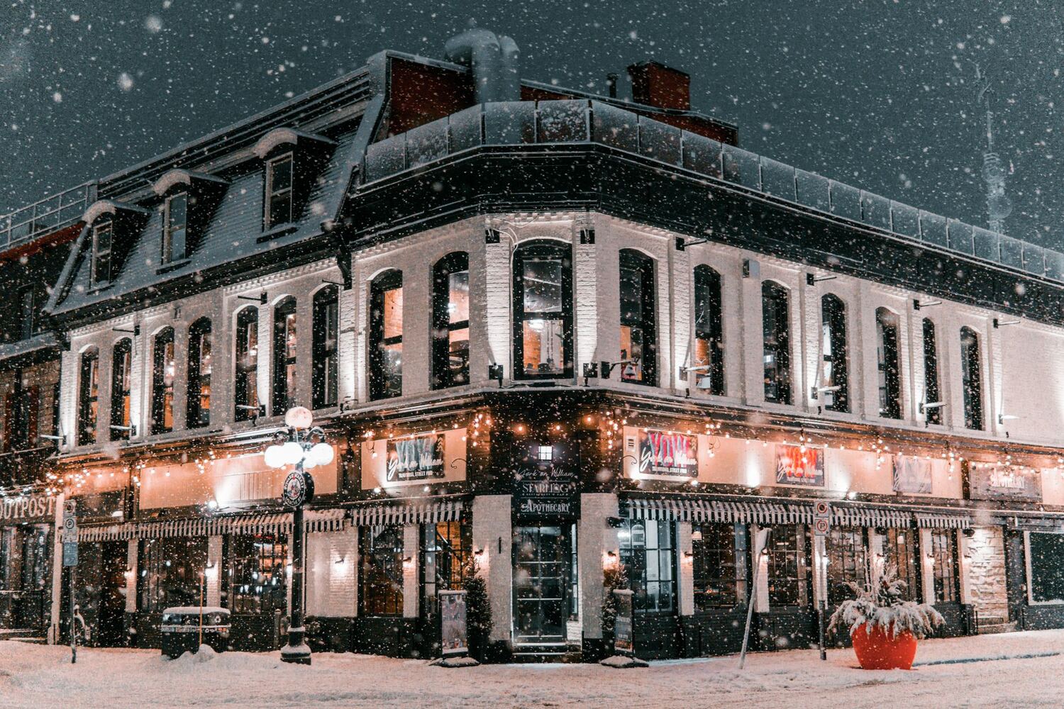 Snowy Ottawa residential street lit at night